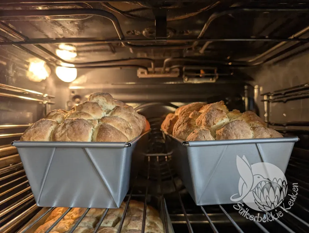 Goudbruin gebakken mosbolletjies, nog heel in de pan